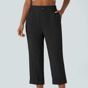 Halara Black High Waisted Capri Linen-Feel Pants